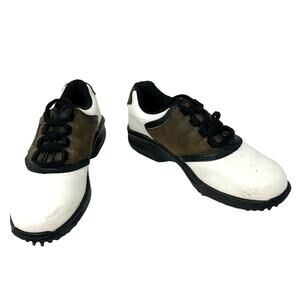 Footjoy Junior Size 3 Shoes White brown Lace Up Kids‎ Golf Cleats Sport School